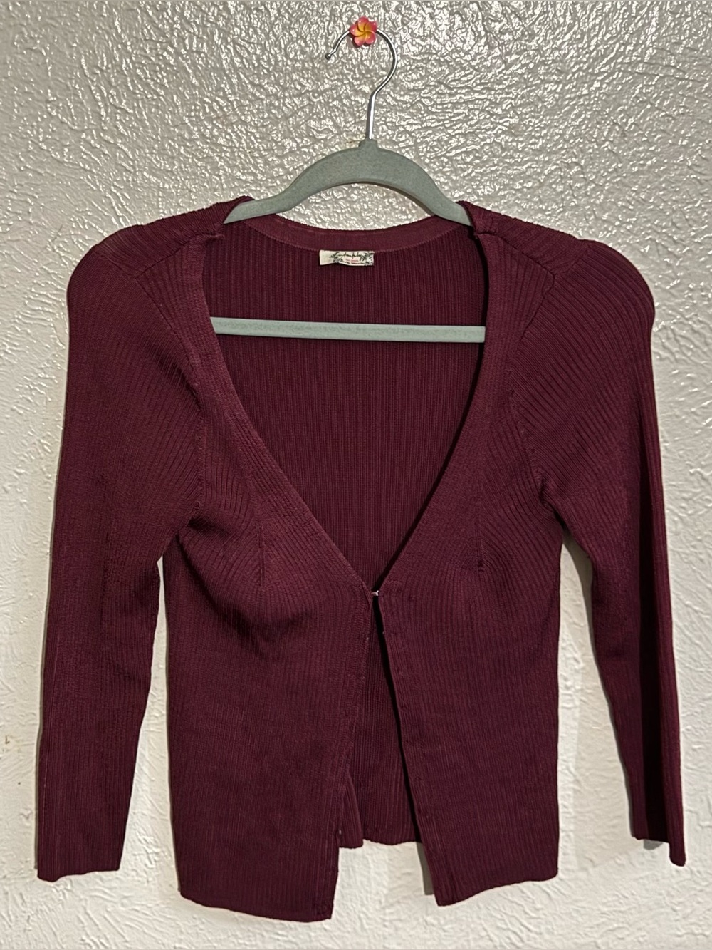 Intimately by Free People Burgundy Ribbed Hook & Eye Cardigan Size M Y2K